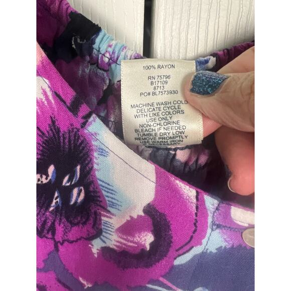 90s Rayon Purple Floral Button Front Sleeveless Midi Dress Blair Small - Picture 3 of 7